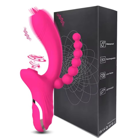 Triple Stimulation Rabbit Vibrator – G-Spot Dildo, Clitoral Suction & Anal Beads | 7 Suction & 7 Vibration Modes | Body-Safe Sil