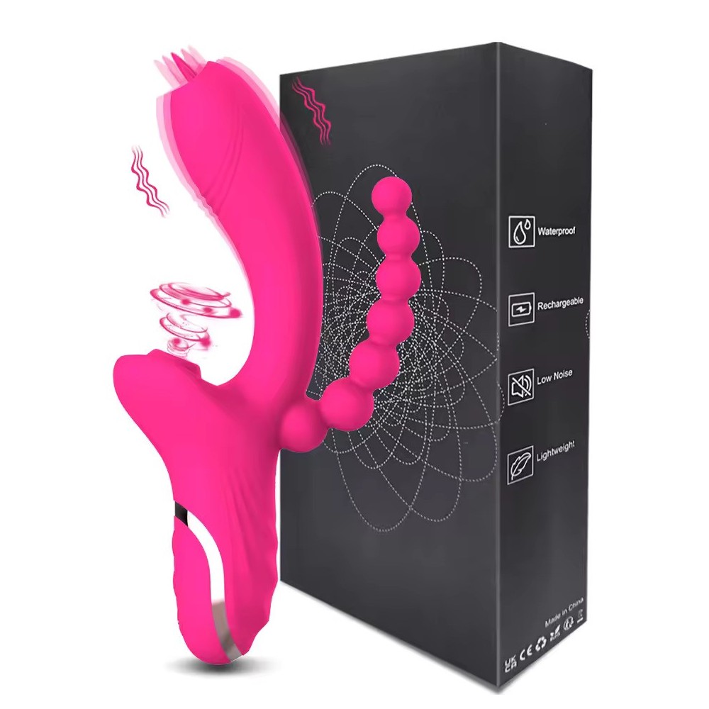 Triple Stimulation Rabbit Vibrator – G-Spot Dildo, Clitoral Suction & Anal Beads | 7 Suction & 7 Vibration Modes | Body-Safe Sil