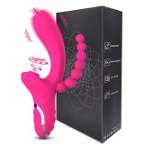 Vibratore Rabbit a Tripla Stimolazione – Dildo Punto G, Suzione Clitoridea & Perline Anali | 7 Modalità di Suzione e 7 di Vibraz