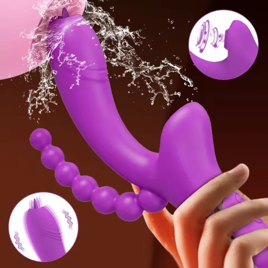 Triple Stimulation Rabbit Vibrator – G-Spot Dildo, Clitoral Suction & Anal Beads | 7 Suction & 7 Vibration Modes | Body-Safe Sil