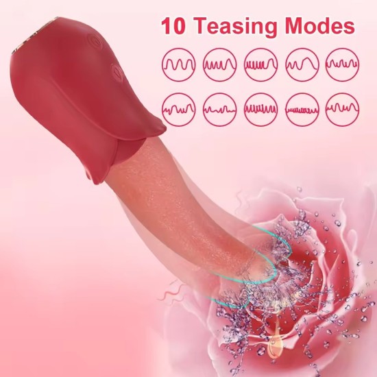 Vibratore a Rosa con Effetto Lingua per Donne – Stimolatore Clitorideo e dei Capezzoli Impermeabile, Silicone Morbido, Ricarica