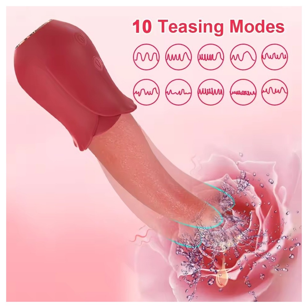 Rose Licking Tongue Vibrator for Women – Realistic Clitoral & Nipple Stimulator | Waterproof, Soft Silicone, USB Rechargeable