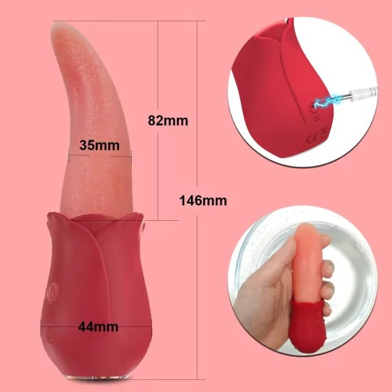 Vibratore a Rosa con Effetto Lingua per Donne – Stimolatore Clitorideo e dei Capezzoli Impermeabile, Silicone Morbido, Ricarica