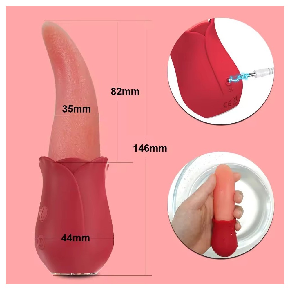 Rose Licking Tongue Vibrator for Women – Realistic Clitoral & Nipple Stimulator | Waterproof, Soft Silicone, USB Rechargeable