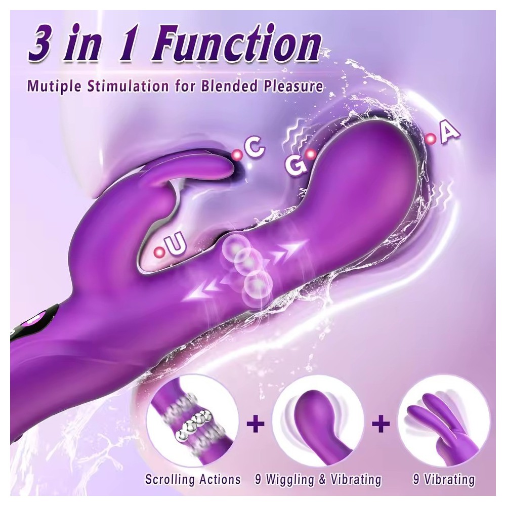 Vibratore Rabbit 3-in-1 con Spinta e Orecchie Stimolanti | Doppia Stimolazione