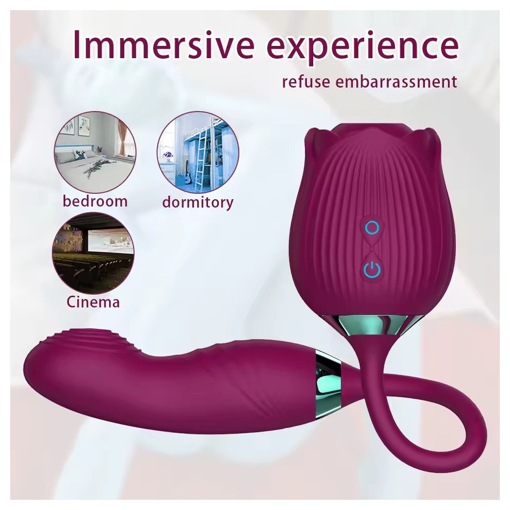Massaggiatore FlexiTease Rose Punto G e Clitoride | Giocattolo Personale Vibrante e a Suzione per Donna