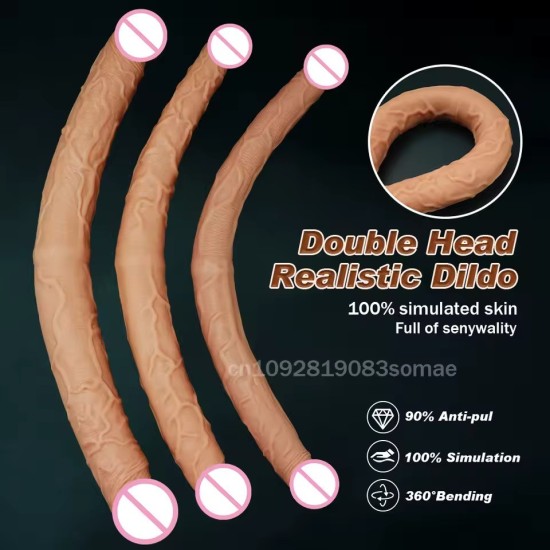Dildo Doppio Realistico per Donne – Morbido, Flessibile e Impermeabile per Stimolazione Vaginale e Anale