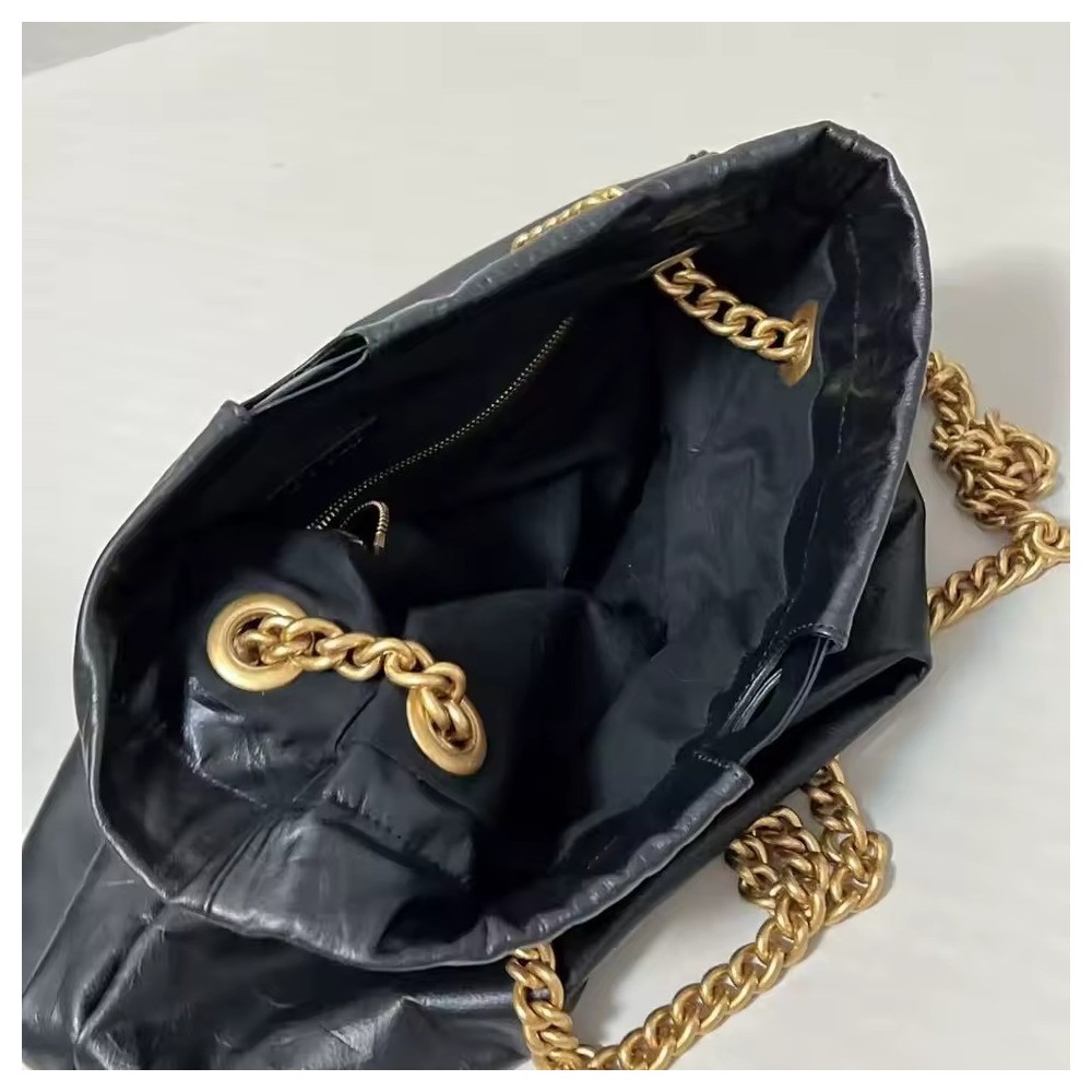 Borsa Secchiello in Pelle di Vitello Lucida Stropicciata – Capiente Borsa Donna con Coulisse a Spalla