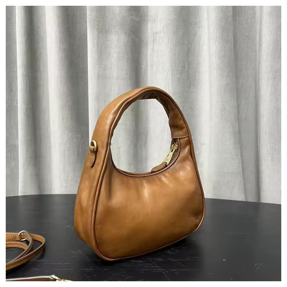 Vintage Brown Genuine Leather Crossbody Bag – Distressed Waxed Cowhide Luxe Tote for Women