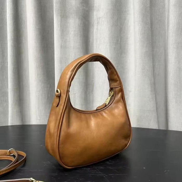 Vintage Brown Genuine Leather Crossbody Bag – Distressed Waxed Cowhide Luxe Tote for Women