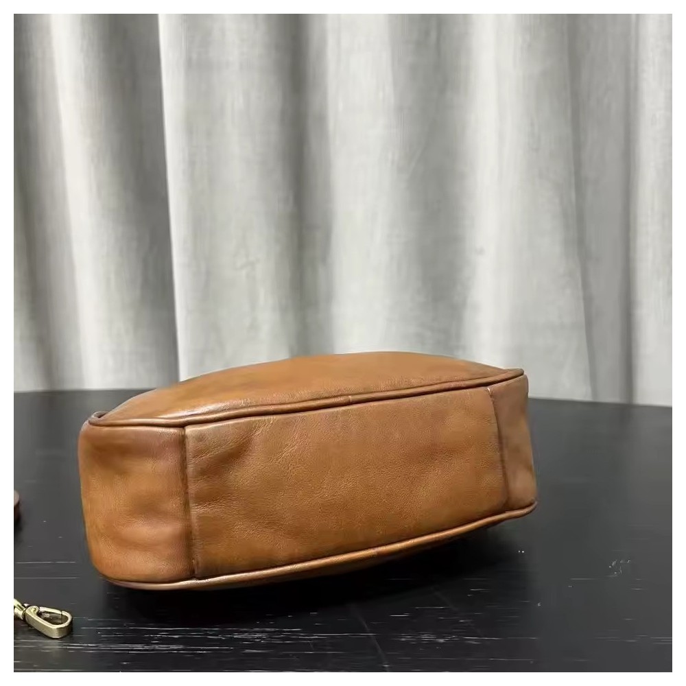 Vintage Brown Genuine Leather Crossbody Bag – Distressed Waxed Cowhide Luxe Tote for Women