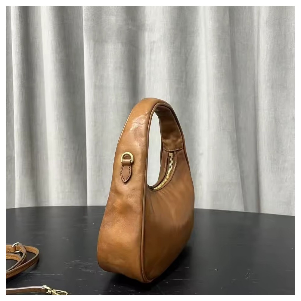 Vintage Brown Genuine Leather Crossbody Bag – Distressed Waxed Cowhide Luxe Tote for Women