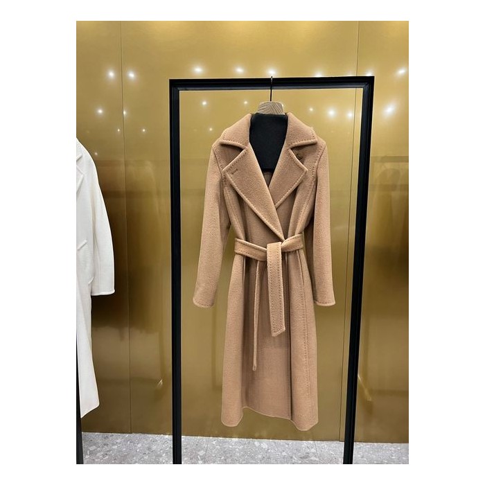 Luxe M Women’s Winter Cashmere Wool Coat – 100% Camel Hair Long Belted Designer Jacket