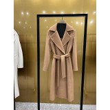 Luxe M Women’s Winter Cashmere Wool Coat – 100% Camel Hair Long Belted Designer Jacket