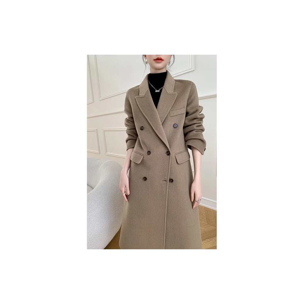 Luxe M Long Double-Breasted Wool Overcoat for Women – Belted, Double-Sided Winter & Autumn Coat