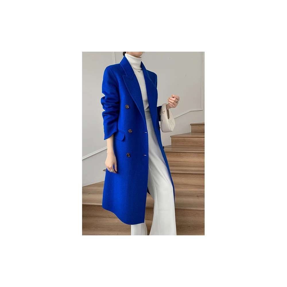 Cappotto Lungo in Lana Doppio Petto da Donna – Bifacciale, Con Cintura, Perfetto per Autunno e Inverno
