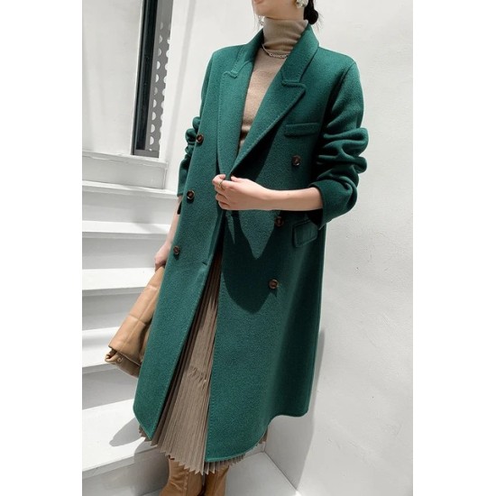 Cappotto Lungo in Lana Doppio Petto da Donna – Bifacciale, Con Cintura, Perfetto per Autunno e Inverno