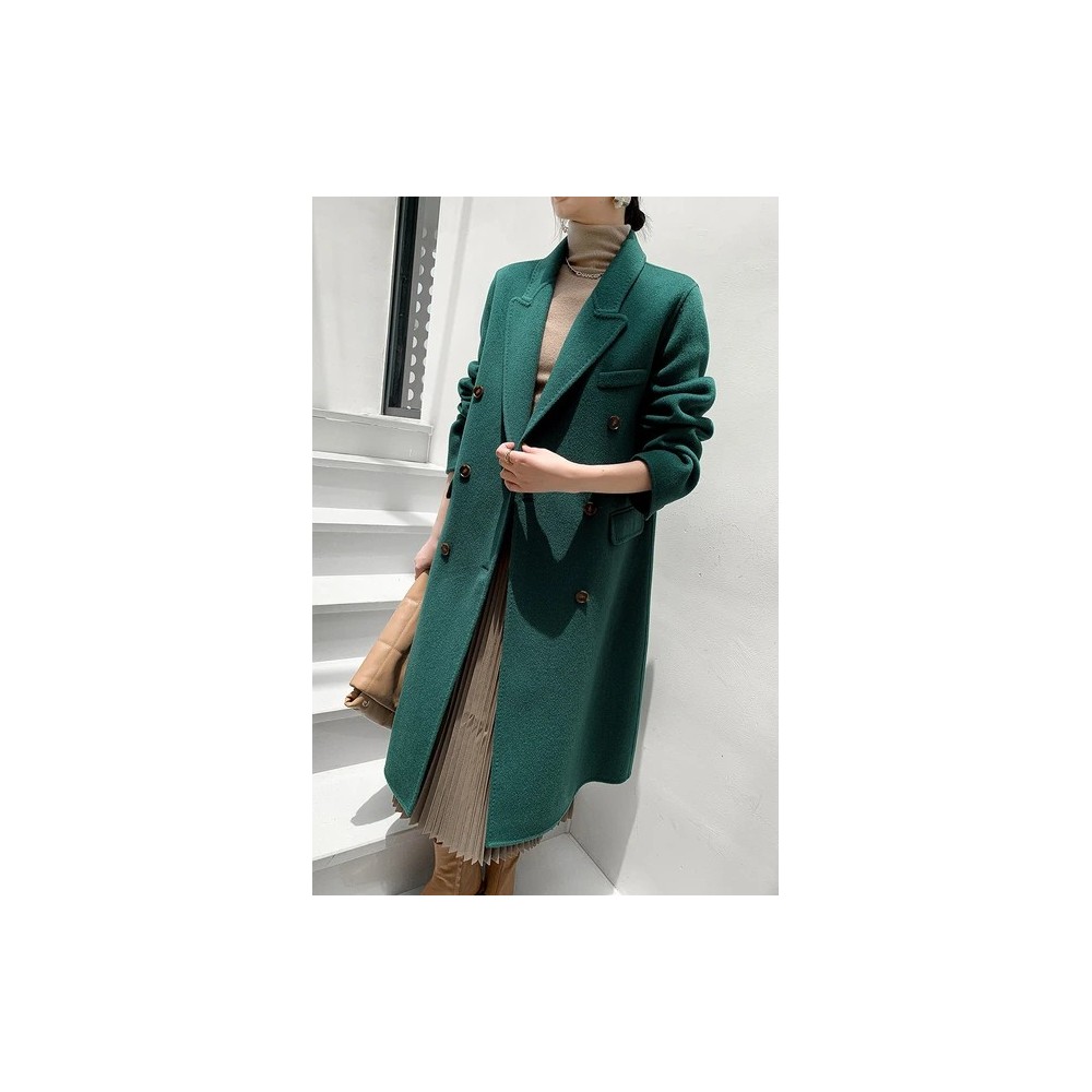 Luxe M Long Double-Breasted Wool Overcoat for Women – Belted, Double-Sided Winter & Autumn Coat