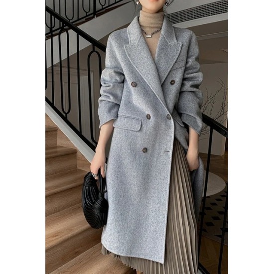Luxe M Long Double-Breasted Wool Overcoat for Women – Belted, Double-Sided Winter & Autumn Coat