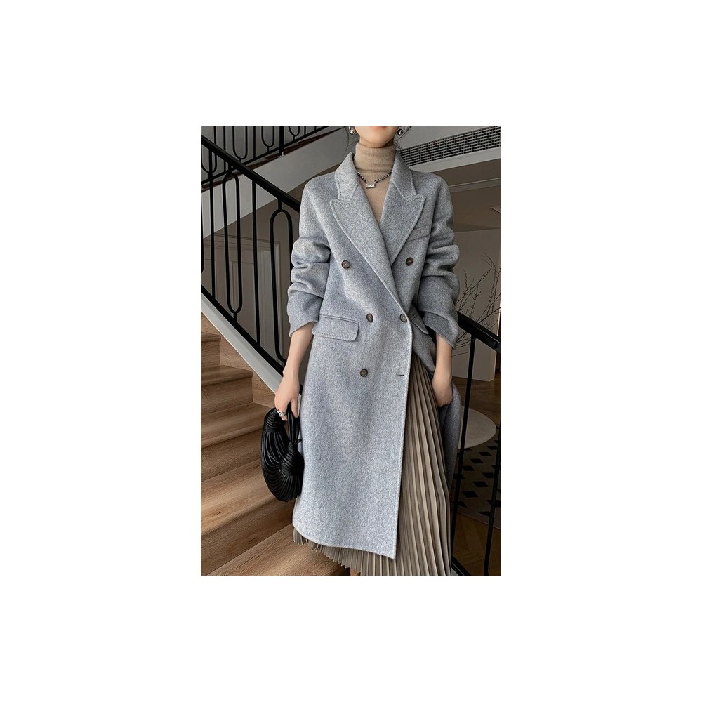 Luxe M Long Double-Breasted Wool Overcoat for Women – Belted, Double-Sided Winter & Autumn Coat