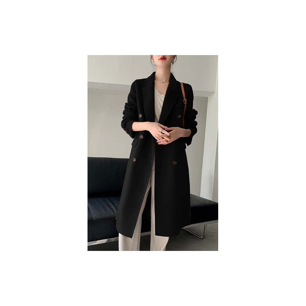 Luxe M Long Double-Breasted Wool Overcoat for Women – Belted, Double-Sided Winter & Autumn Coat