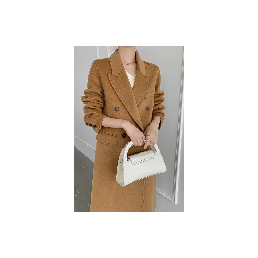 Cappotto Lungo in Lana Doppio Petto da Donna – Bifacciale, Con Cintura, Perfetto per Autunno e Inverno