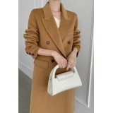 Luxe M Long Double-Breasted Wool Overcoat for Women – Belted, Double-Sided Winter & Autumn Coat