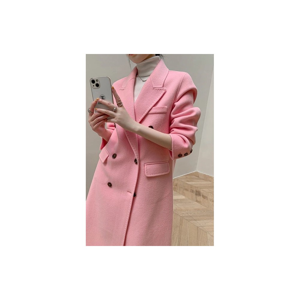Luxe M Long Double-Breasted Wool Overcoat for Women – Belted, Double-Sided Winter & Autumn Coat