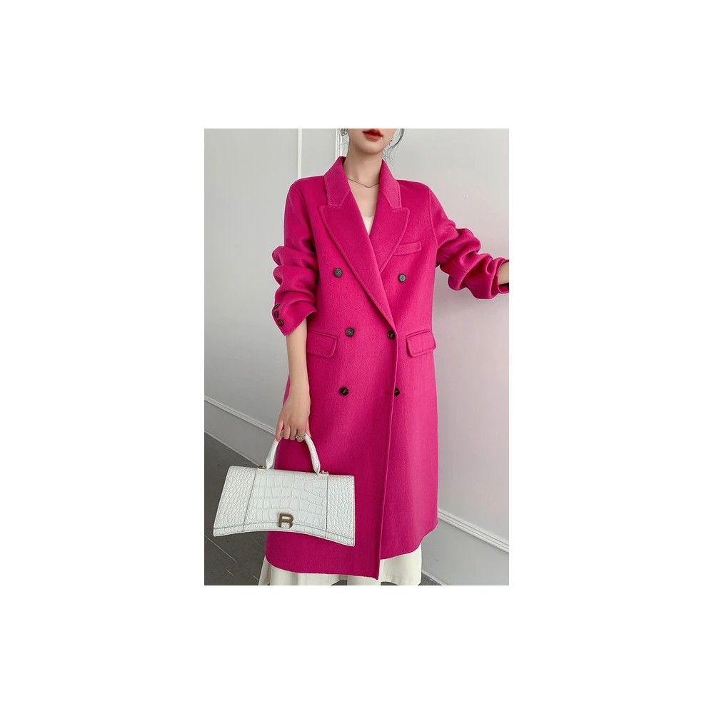 Cappotto Lungo in Lana Doppio Petto da Donna – Bifacciale, Con Cintura, Perfetto per Autunno e Inverno