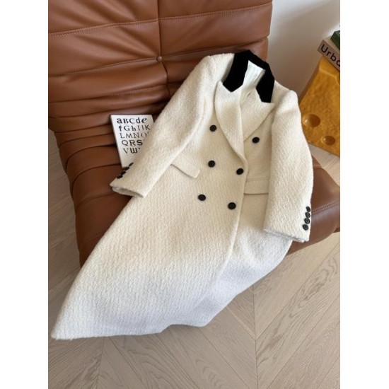 Cappotto in Tweed Bianco Doppio Petto da Donna – Giacca di Lusso Alta Qualità Autunno Inverno