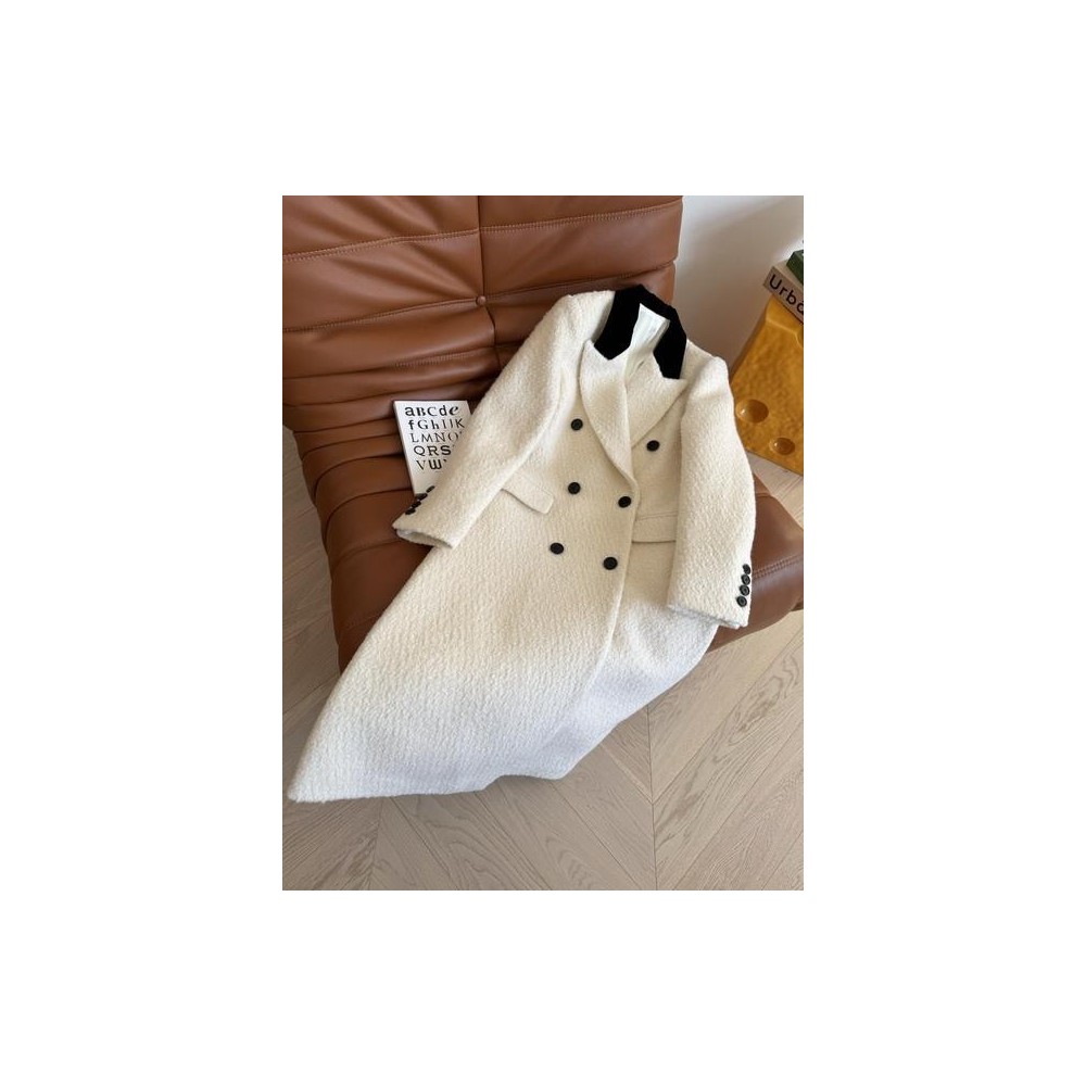 Luxury White Tweed Double-Breasted Coat for Women – High-Quality Autumn Winter Fashion Jacket