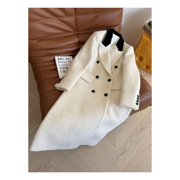 Cappotto in Tweed Bianco Doppio Petto da Donna – Giacca di Lusso Alta Qualità Autunno Inverno
