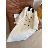 Luxury White Tweed Double-Breasted Coat for Women – High-Quality Autumn Winter Fashion Jacket