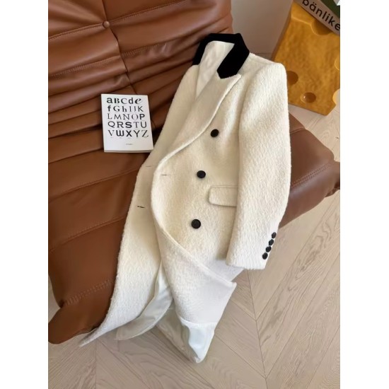 Luxury White Tweed Double-Breasted Coat for Women – High-Quality Autumn Winter Fashion Jacket
