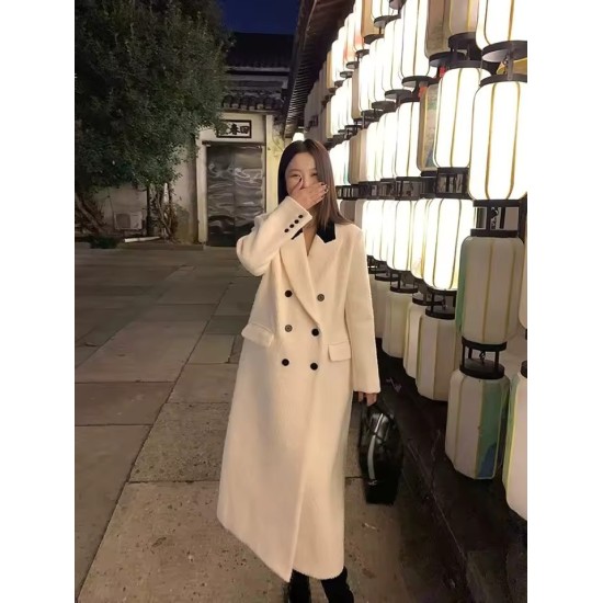 Cappotto in Tweed Bianco Doppio Petto da Donna – Giacca di Lusso Alta Qualità Autunno Inverno