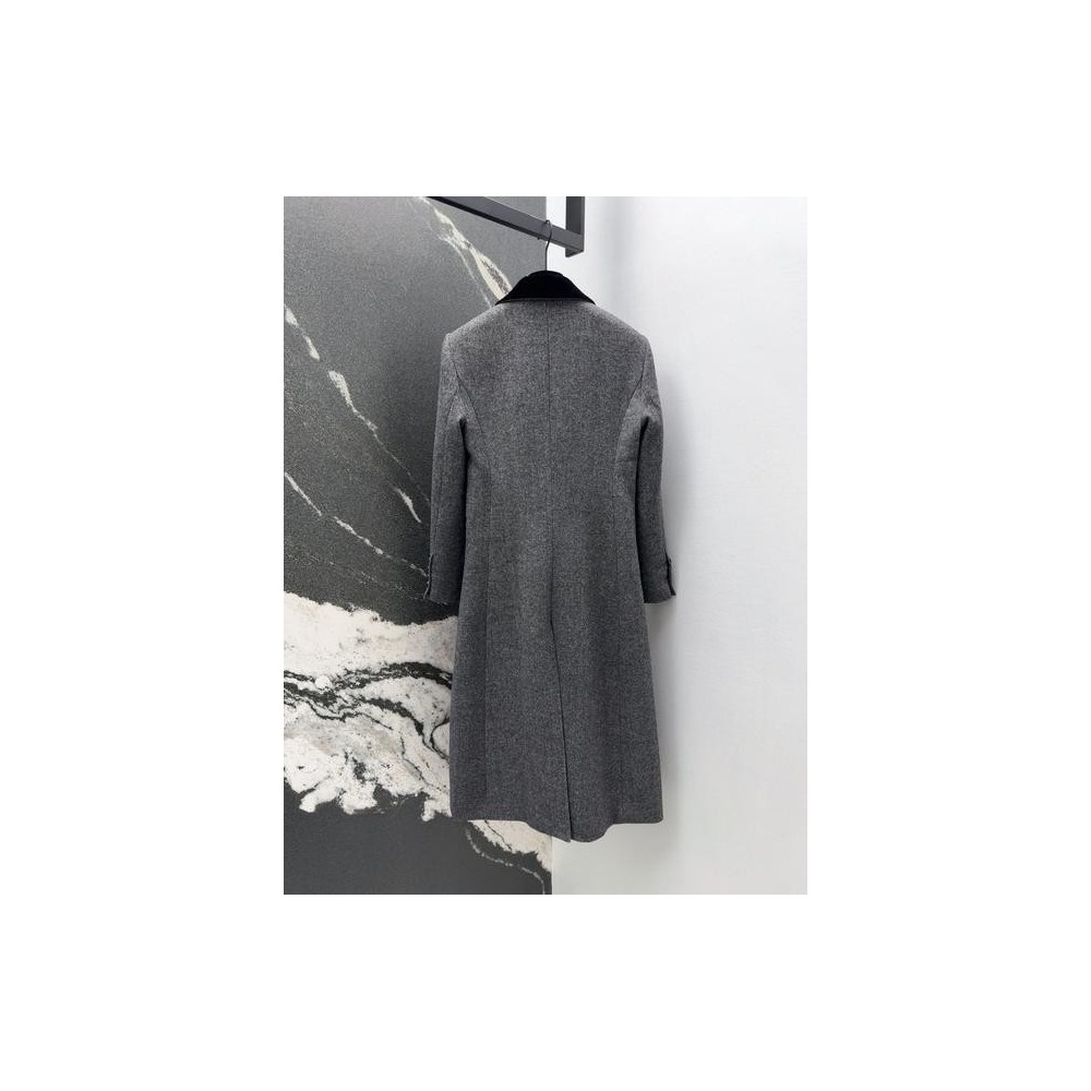 D Luxe Grey Patchwork Wool Coat for Women – High-Quality 50% Wool Autumn Fashion Outerwear