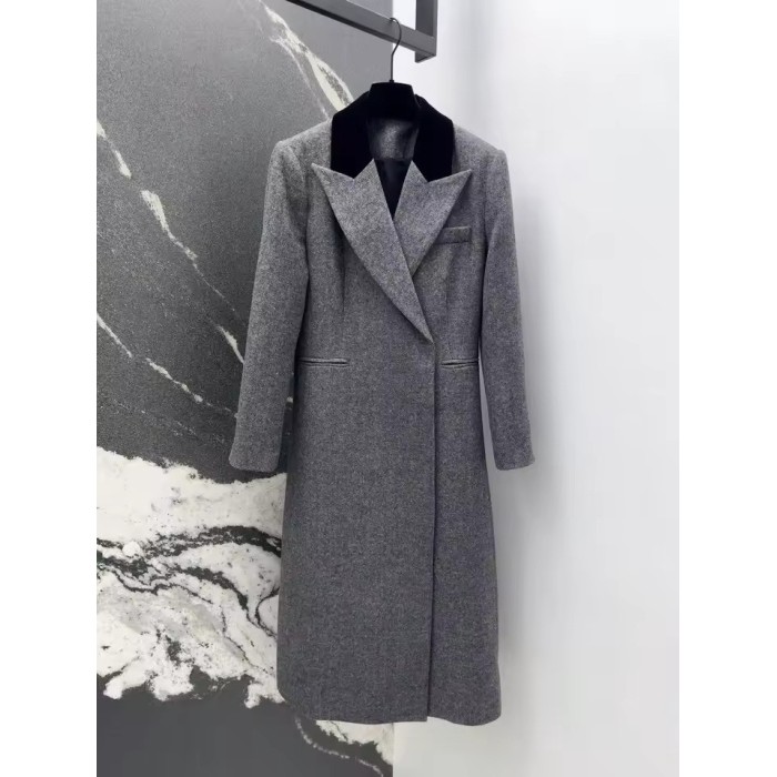 D Luxe Grey Patchwork Wool Coat for Women – High-Quality 50% Wool Autumn Fashion Outerwear