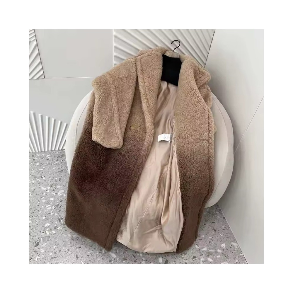 Natural Real Sheep Wool Gradient Teddy Coat – Long Thick M Luxe Warm Turn-Down Collar Winter Jacket