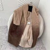 Natural Real Sheep Wool Gradient Teddy Coat – Long Thick M Luxe Warm Turn-Down Collar Winter Jacket