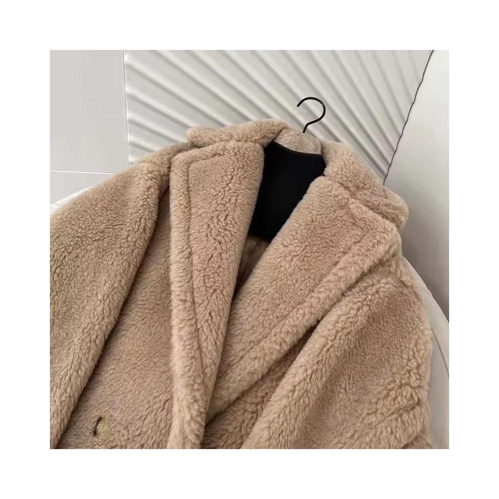 Cappotto Teddy M Luxe Lungo in Vera Lana di Pecora Sfumata – Giacca Invernale Spessa e Calda con Colletto Revers