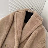 Natural Real Sheep Wool Gradient Teddy Coat – Long Thick M Luxe Warm Turn-Down Collar Winter Jacket