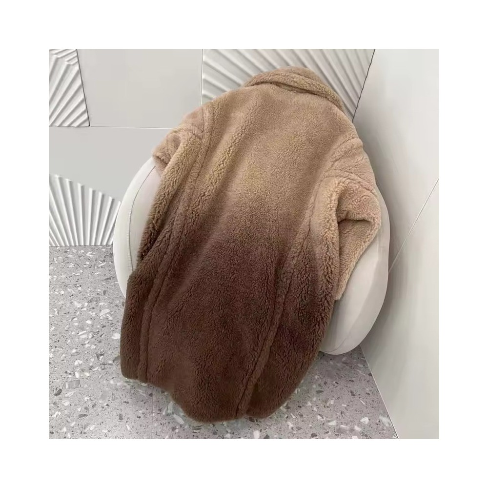 Cappotto Teddy M Luxe Lungo in Vera Lana di Pecora Sfumata – Giacca Invernale Spessa e Calda con Colletto Revers