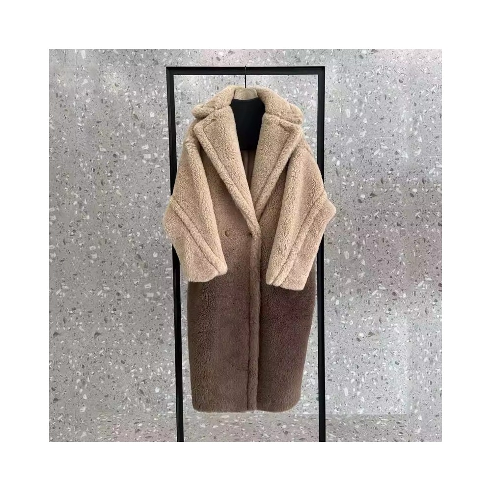 Cappotto Teddy M Luxe Lungo in Vera Lana di Pecora Sfumata – Giacca Invernale Spessa e Calda con Colletto Revers
