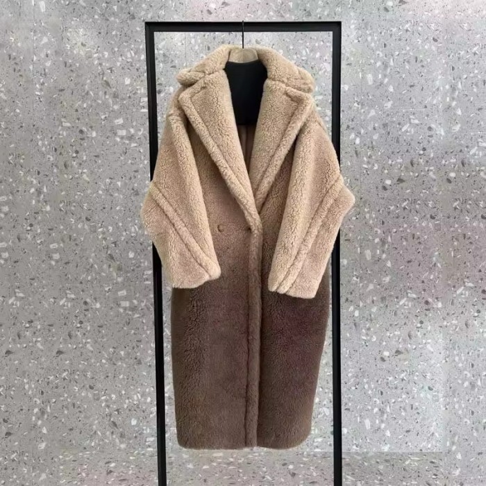 Natural Real Sheep Wool Gradient Teddy Coat – Long Thick M Luxe Warm Turn-Down Collar Winter Jacket