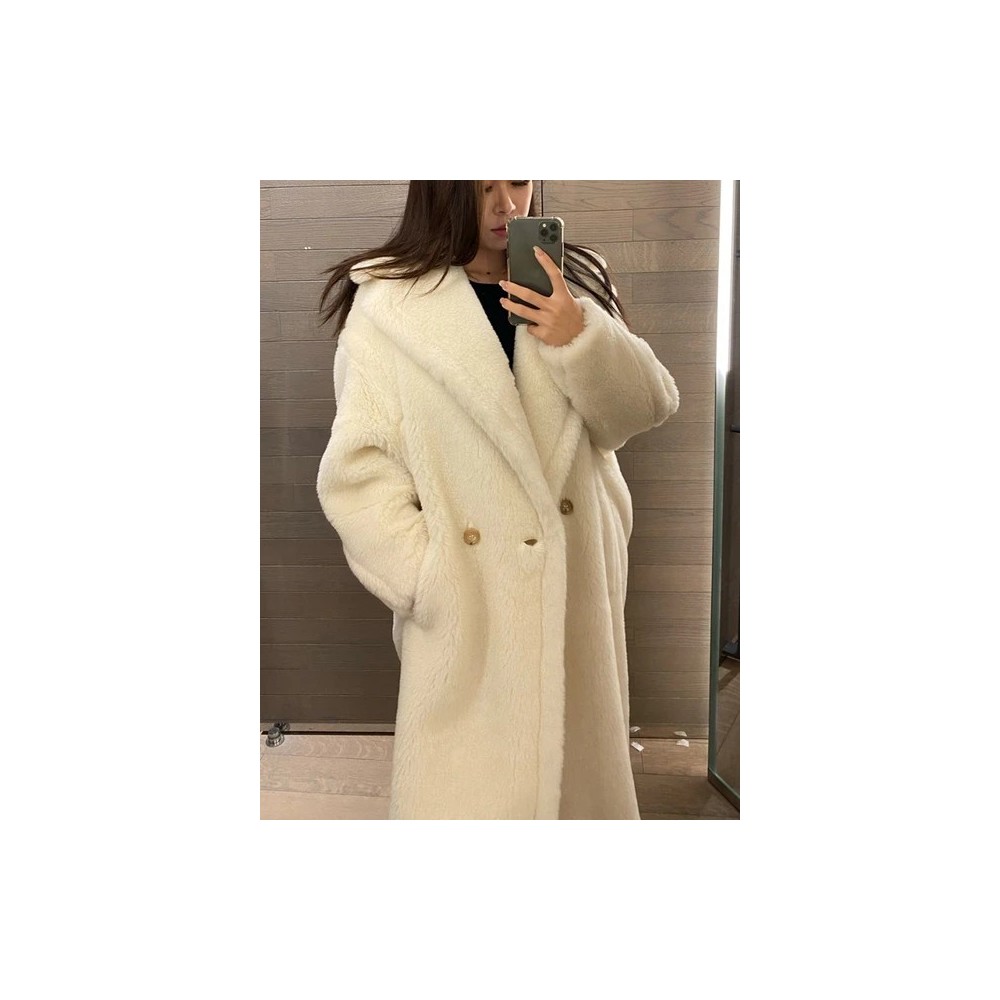 Cappotto Teddy di M Lusso Donna Medio-Lungo – Giacca Invernale Spessa in Finta Pelliccia Agnello Stile Coreano