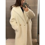 M Luxe Teddy Bear Mid-Long Coat for Women – Thick Winter Korean Faux Lamb Fur Fashion Jacket