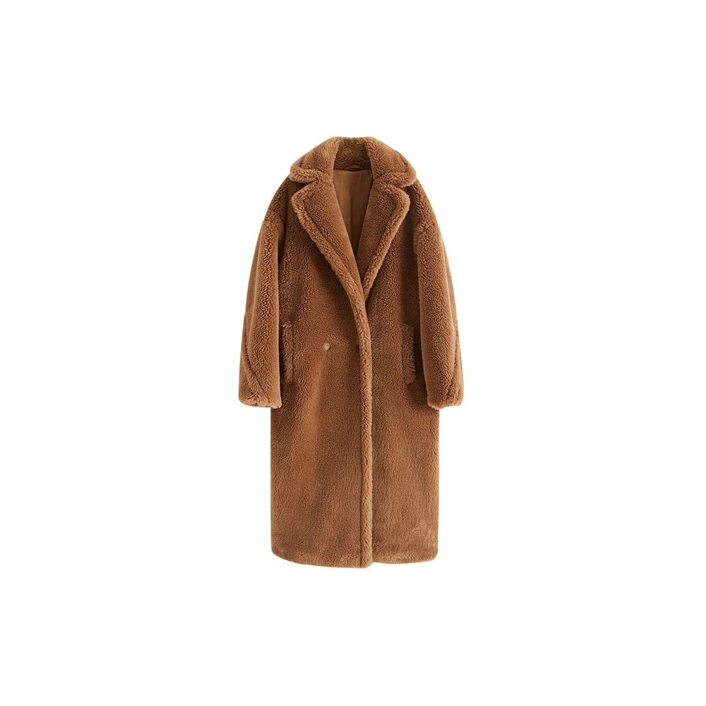 M Luxe Teddy Bear Mid-Long Coat for Women – Thick Winter Korean Faux Lamb Fur Fashion Jacket