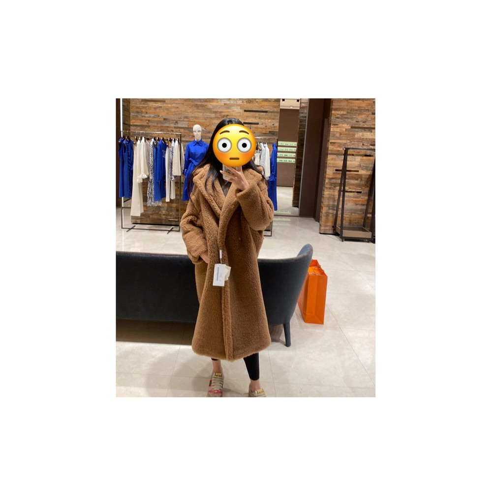 M Luxe Teddy Bear Mid-Long Coat for Women – Thick Winter Korean Faux Lamb Fur Fashion Jacket