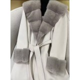 Cappotto Elegante in Lana con Collo in Visone – Cardigan Autunno Inverno con Cintura e Maniche Lunghe da Donna