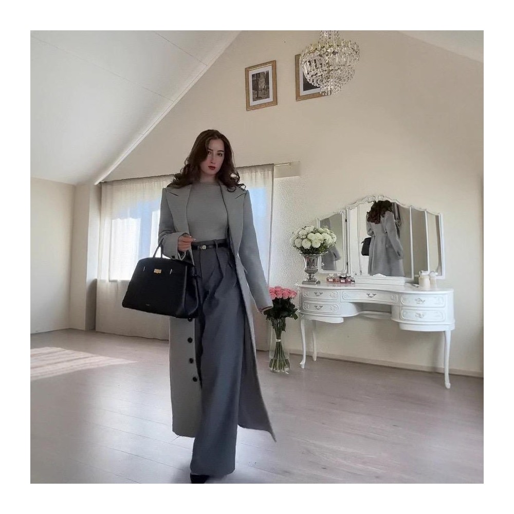 Women’s High-End Grey Patchwork Coat – Elegant Autumn Outerwear | Premium Tailored Jacket